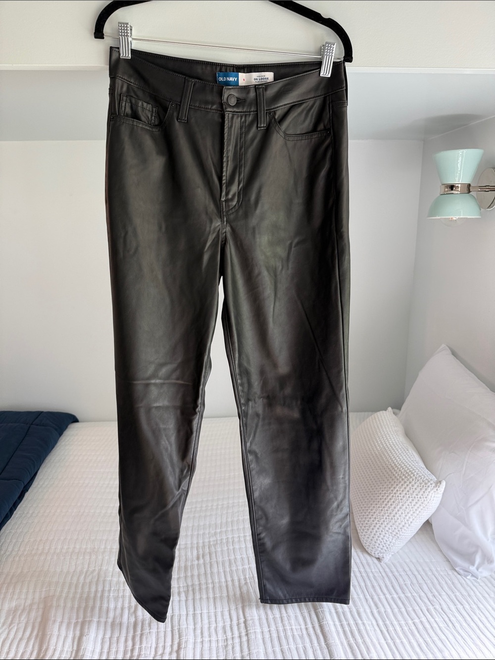 Old Navy women’s Black Faux Leather Slim Straight Jeans